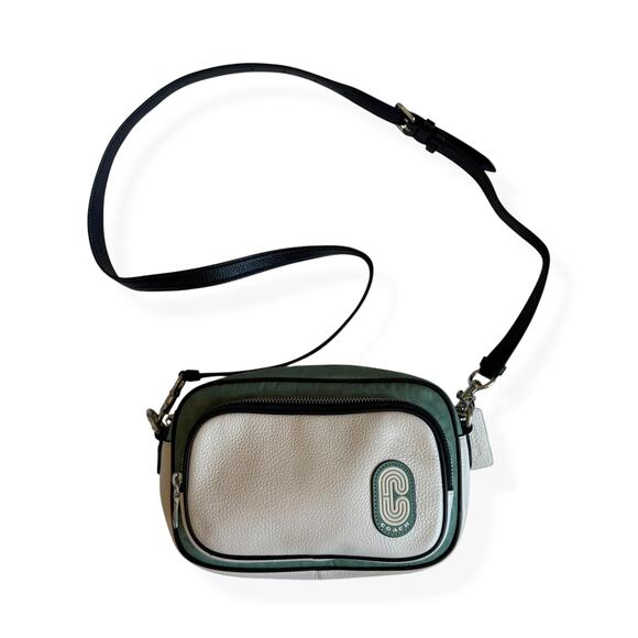 Coach Handbags - Coach Court Colorblock Crossbody Bag Green White Leather Nylon Signature